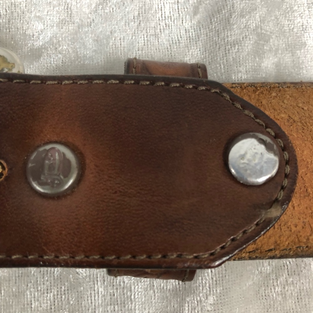 Justin Tooled Belt Outdoorsman Western Cowhide Leather Embossed Hunting Fishing - Picture 10 of 15